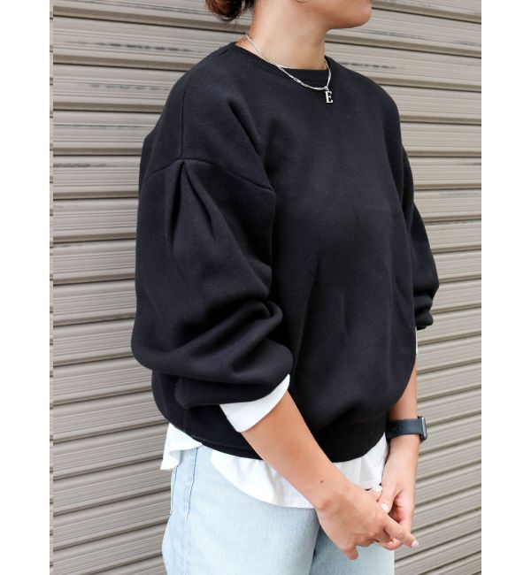 Ungrid「【WEB限定】スリーブタックスウェットライクルーズニット」|ニット・セーター|ブラック