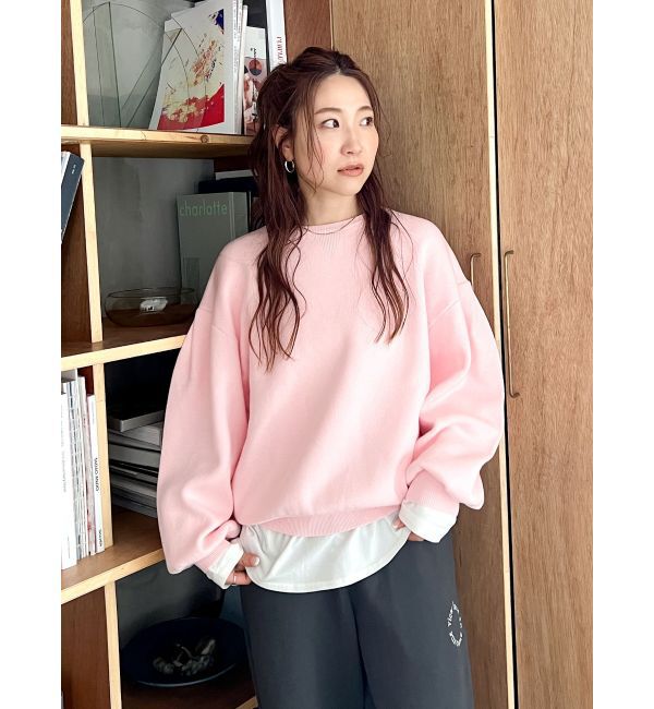 Ungrid「【WEB限定】スリーブタックスウェットライクルーズニット」|ニット・セーター|ピンク