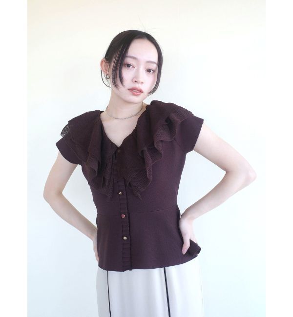 LAGUNAMOON「メッシュフリルペプラムニットプルオーバー」|ニット・セーター|