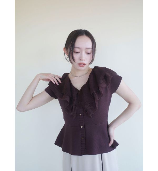 LAGUNAMOON「メッシュフリルペプラムニットプルオーバー」|ニット・セーター|