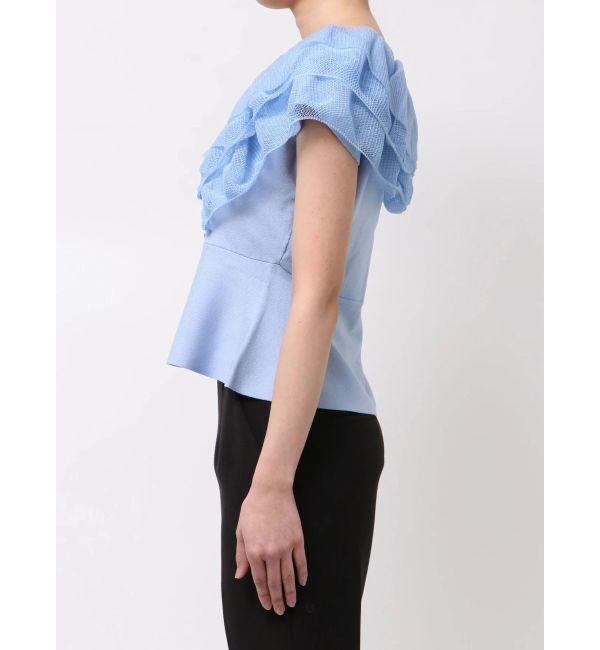 LAGUNAMOON「メッシュフリルペプラムニットプルオーバー」|ニット・セーター|