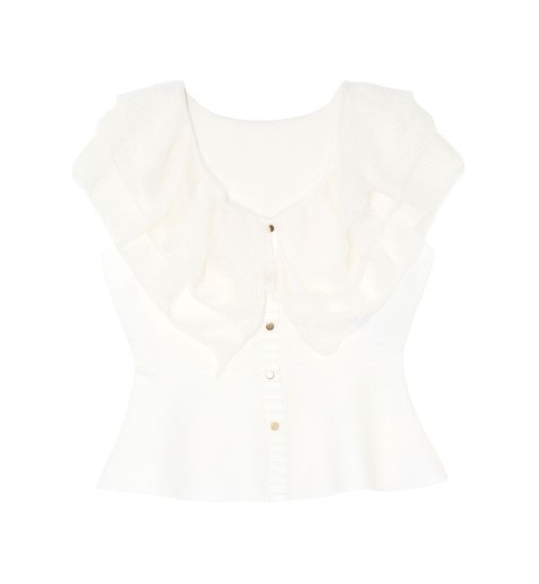 LAGUNAMOON「メッシュフリルペプラムニットプルオーバー」|ニット・セーター|