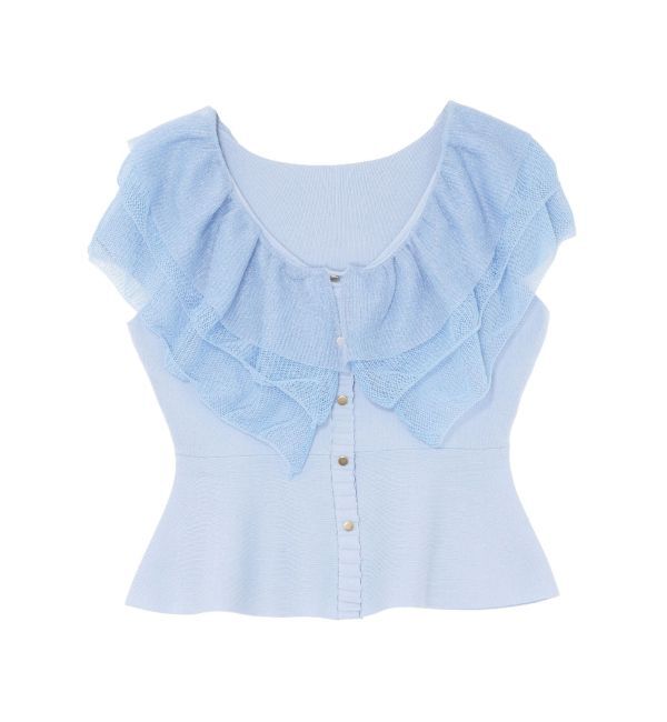 LAGUNAMOON「メッシュフリルペプラムニットプルオーバー」|ニット・セーター|