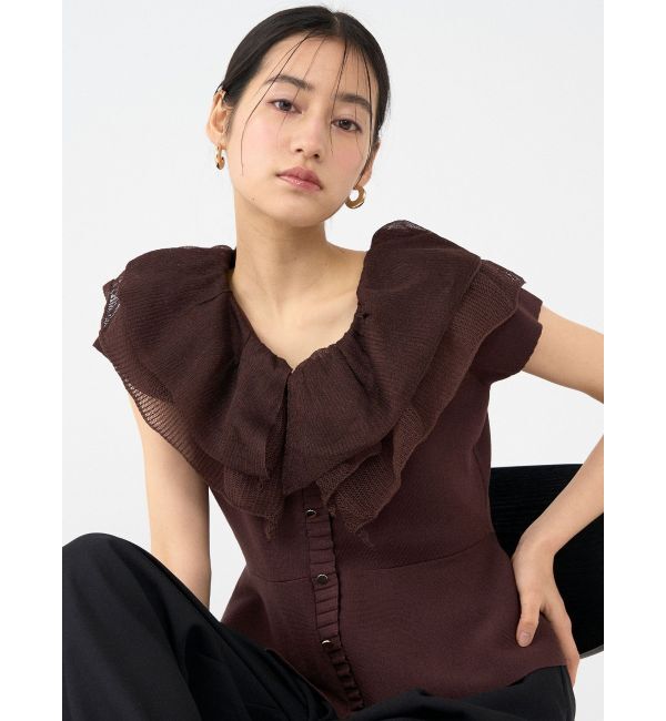 LAGUNAMOON「メッシュフリルペプラムニットプルオーバー」|ニット・セーター|