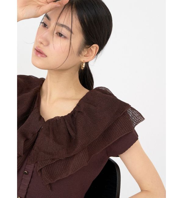 LAGUNAMOON「メッシュフリルペプラムニットプルオーバー」|ニット・セーター|