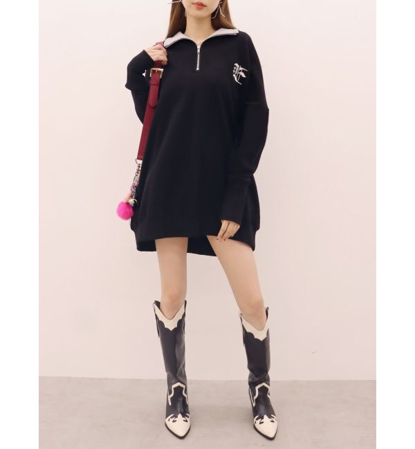 EVRIS「ハーフジップスウェットミニワンピース」|ワンピース|