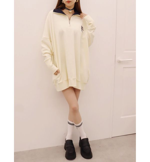 EVRIS「ハーフジップスウェットミニワンピース」|ワンピース|