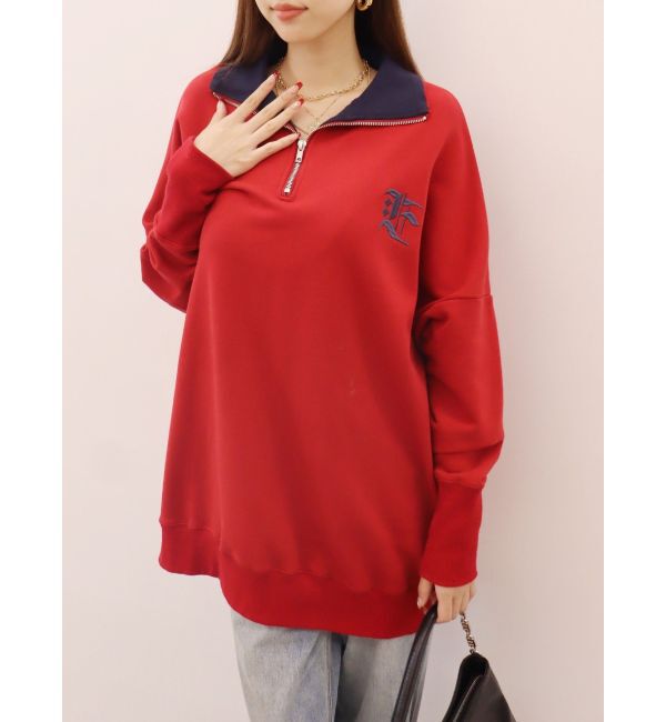 EVRIS「ハーフジップスウェットミニワンピース」|ワンピース|レッド