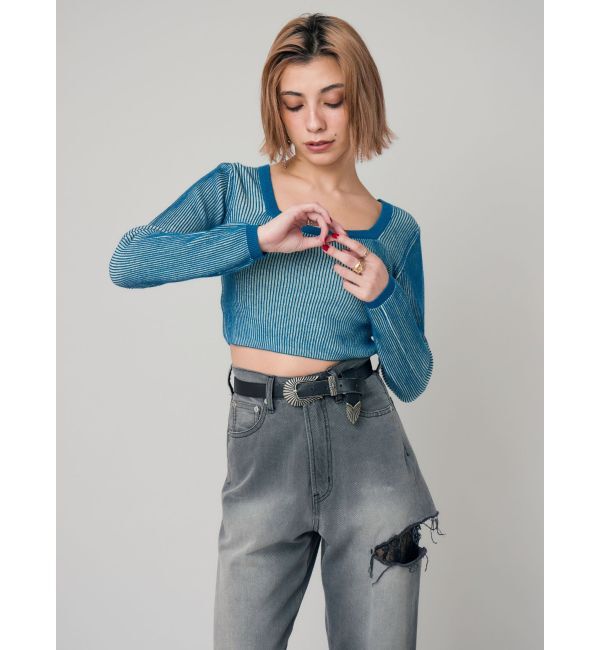 EVRIS「サイドカッティングレースワイドデニム」|デニム|