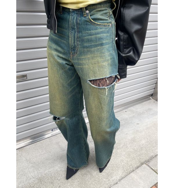 EVRIS「サイドカッティングレースワイドデニム」|デニム|