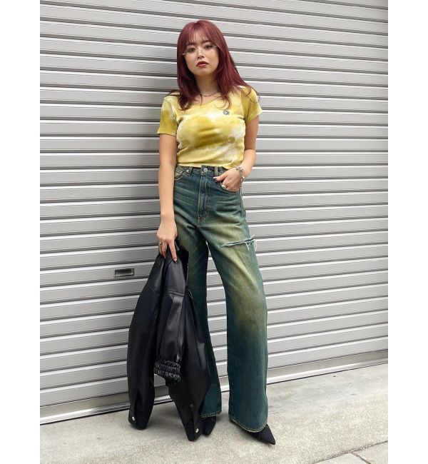 EVRIS「サイドカッティングレースワイドデニム」|デニム|