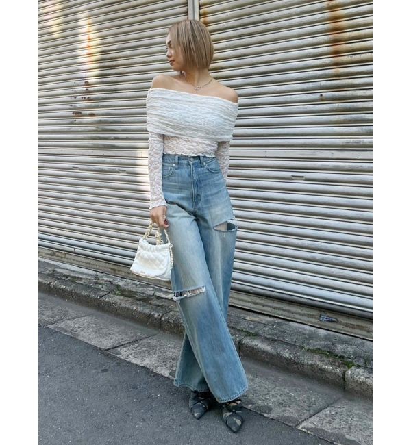 EVRIS「サイドカッティングレースワイドデニム」|デニム|