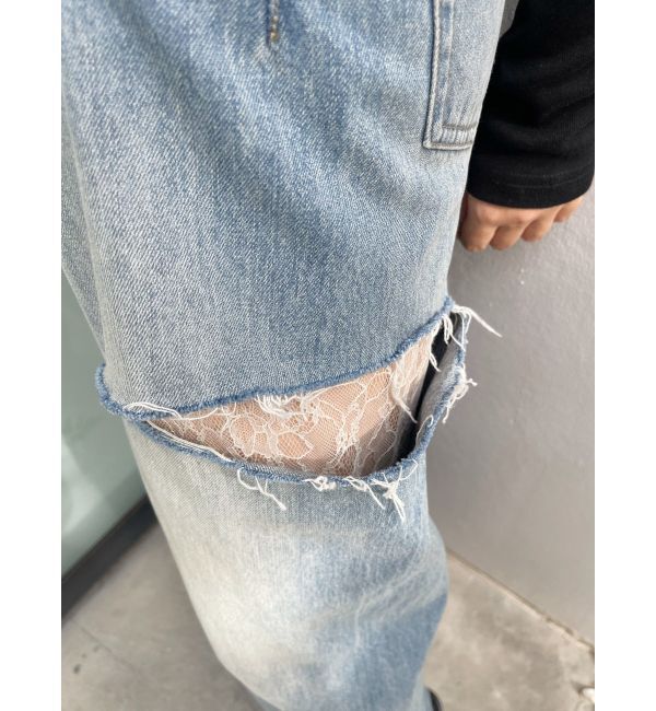 EVRIS「サイドカッティングレースワイドデニム」|デニム|