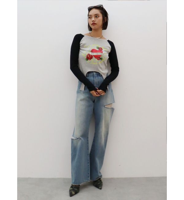 EVRIS「サイドカッティングレースワイドデニム」|デニム|