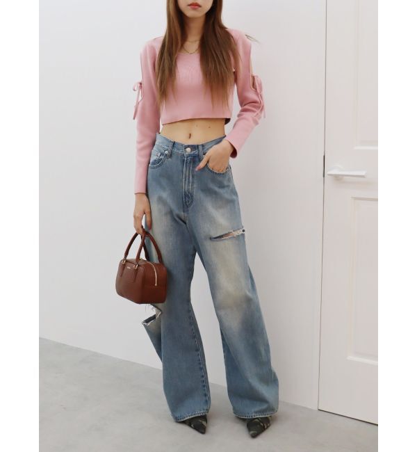 EVRIS「サイドカッティングレースワイドデニム」|デニム|