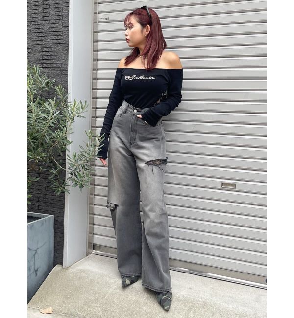 EVRIS「サイドカッティングレースワイドデニム」|デニム|