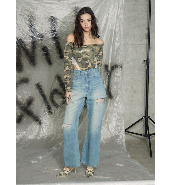 EVRIS「サイドカッティングレースワイドデニム」|デニム|