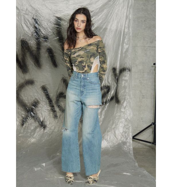 EVRIS「サイドカッティングレースワイドデニム」|デニム|