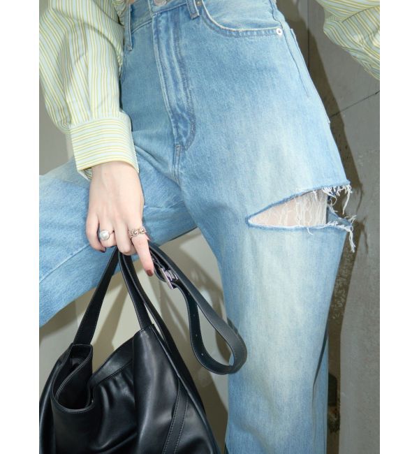 EVRIS「サイドカッティングレースワイドデニム」|デニム|