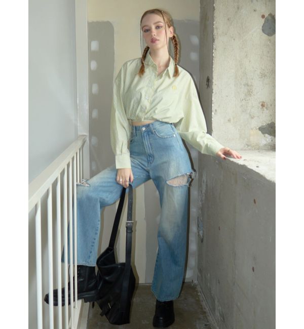 EVRIS「サイドカッティングレースワイドデニム」|デニム|