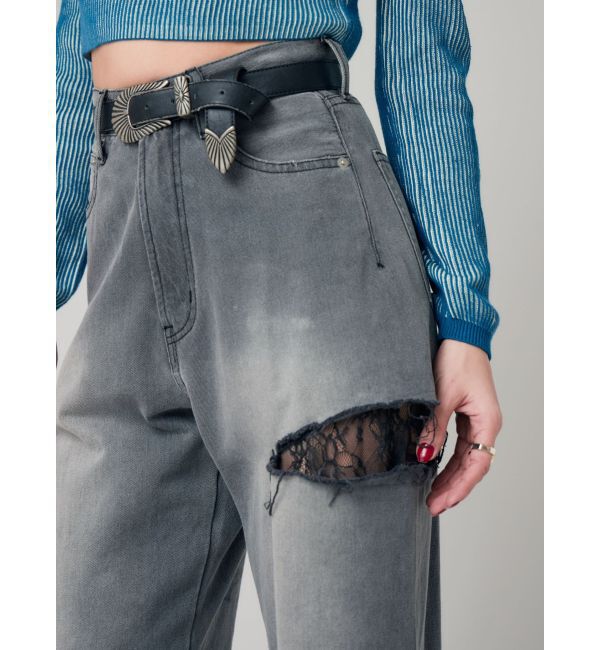 EVRIS「サイドカッティングレースワイドデニム」|デニム|