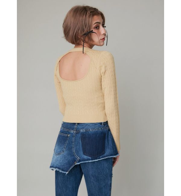 EVRIS「ワンポイントバックオープンケーブルニット」|ニット・セーター|