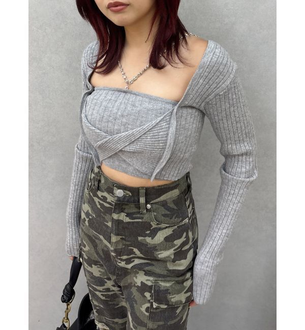 EVRIS「アンサンブルチェーンニットトップス」|ニット・セーター|グレー