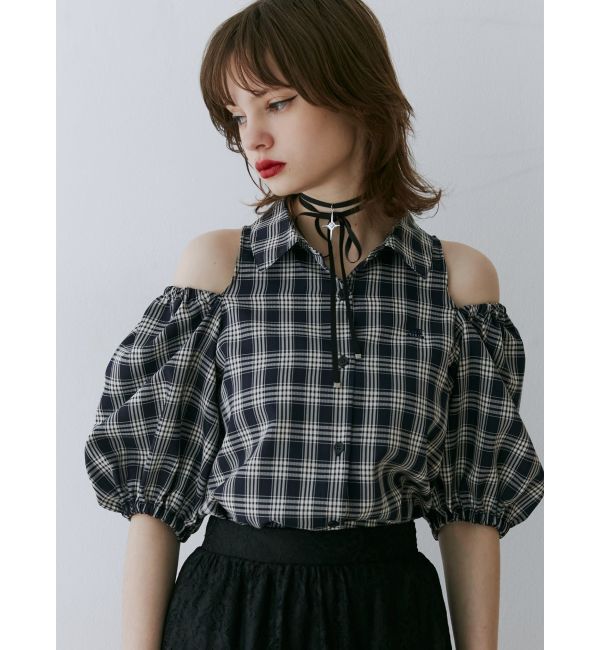 jouetie「カットアウトバルーンスリーブシャツ」|シャツ・ブラウス|ネイビー