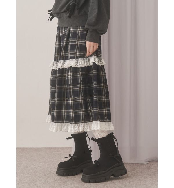 merry jenny「タックフリルミディスカート」|スカート|ネイビー