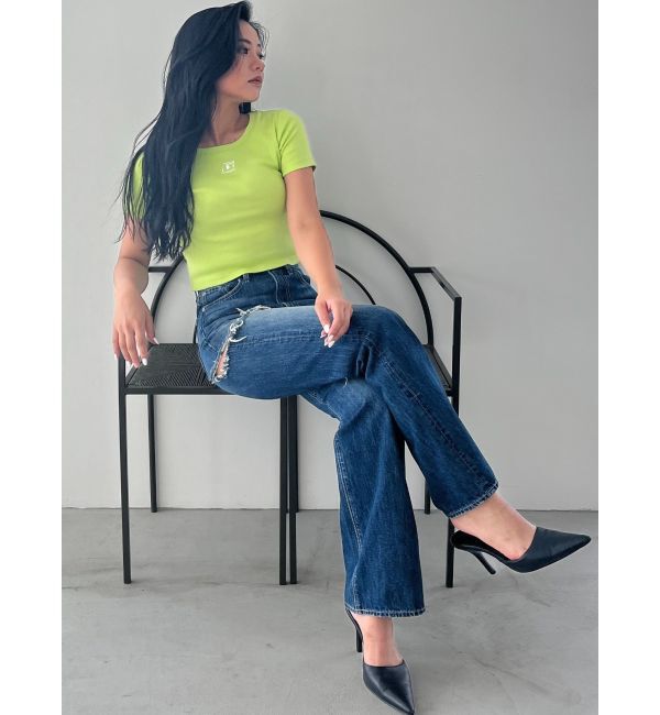 GYDA「SIDE RIPPEDストレートワイドデニムパンツ」|デニム|