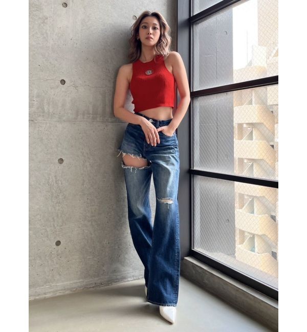 GYDA「SIDE RIPPEDストレートワイドデニムパンツ」|デニム|