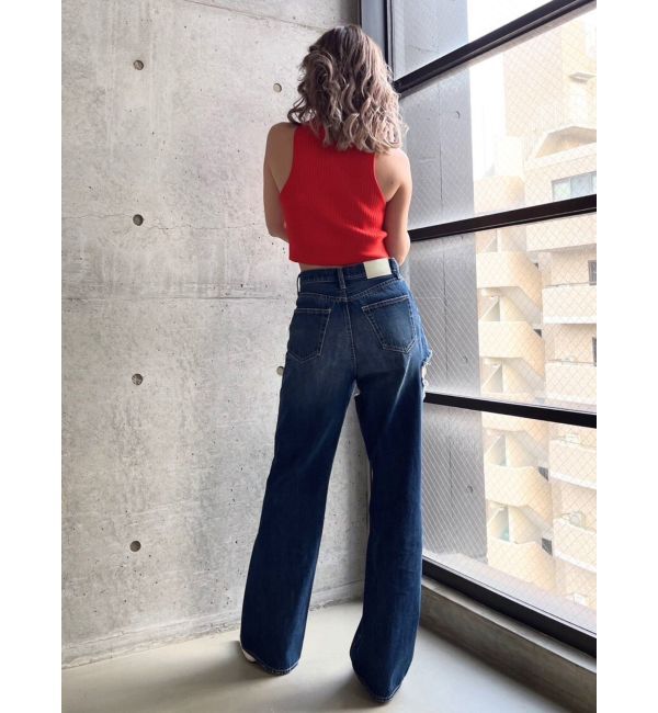 GYDA「SIDE RIPPEDストレートワイドデニムパンツ」|デニム|