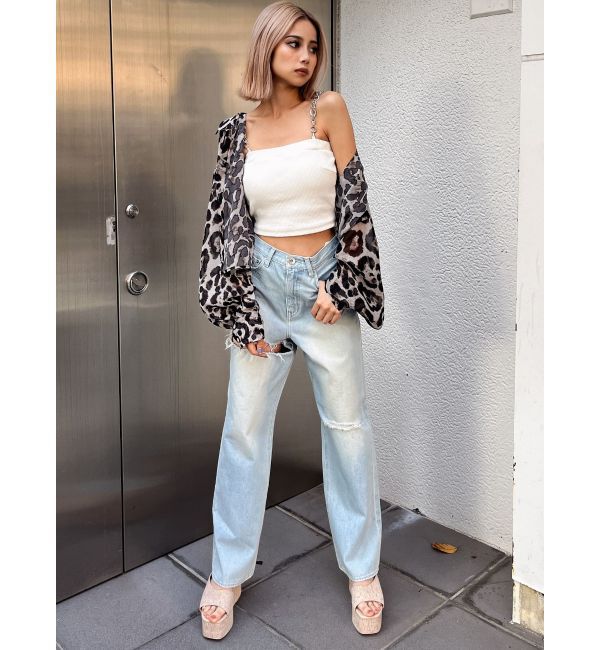 GYDA「SIDE RIPPEDストレートワイドデニムパンツ」|デニム|