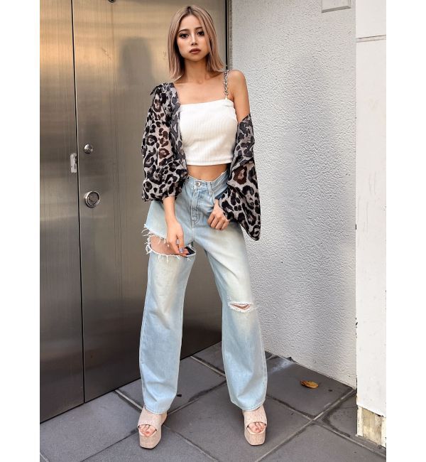 GYDA「SIDE RIPPEDストレートワイドデニムパンツ」|デニム|