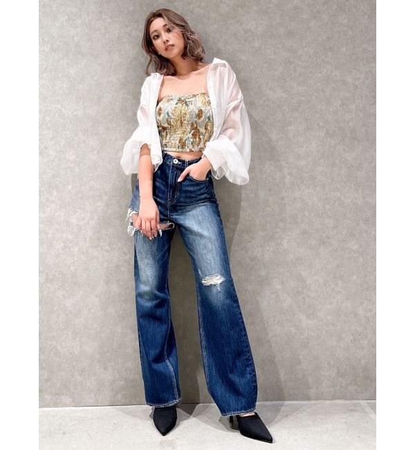 GYDA「SIDE RIPPEDストレートワイドデニムパンツ」|デニム|