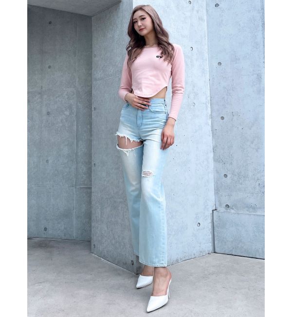 GYDA「SIDE RIPPEDストレートワイドデニムパンツ」|デニム|