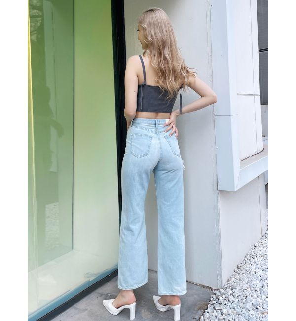 GYDA「SIDE RIPPEDストレートワイドデニムパンツ」|デニム|