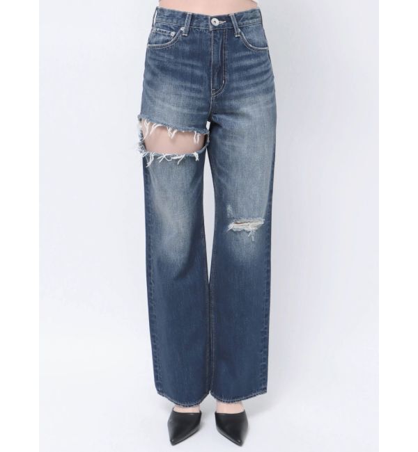 GYDA「SIDE RIPPEDストレートワイドデニムパンツ」|デニム|