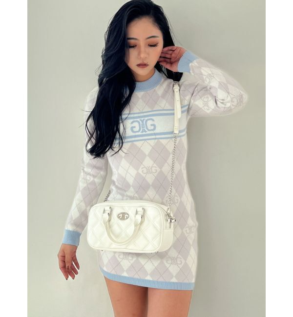 GYDA「アーガイルSymmetry GYDAタイトニットワンピース」|ワンピース|