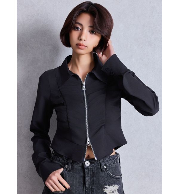 GYDA「W ZIPギャザータイトシャツ」|シャツ・ブラウス|ブラック