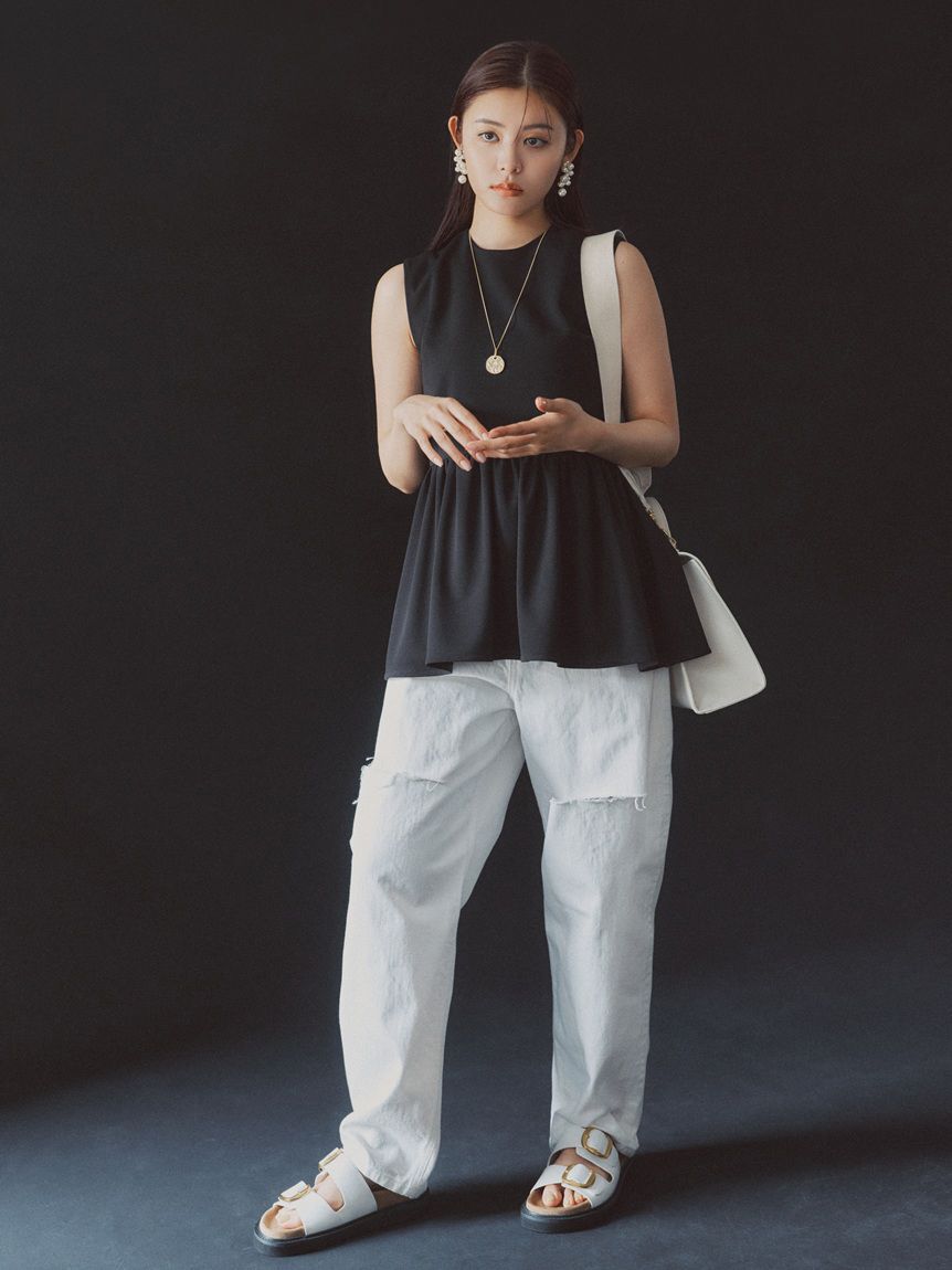 Mila Owen「【WEB限定00サイズ】ワイドテーパードカットアウトデニムパンツ」|デニム|