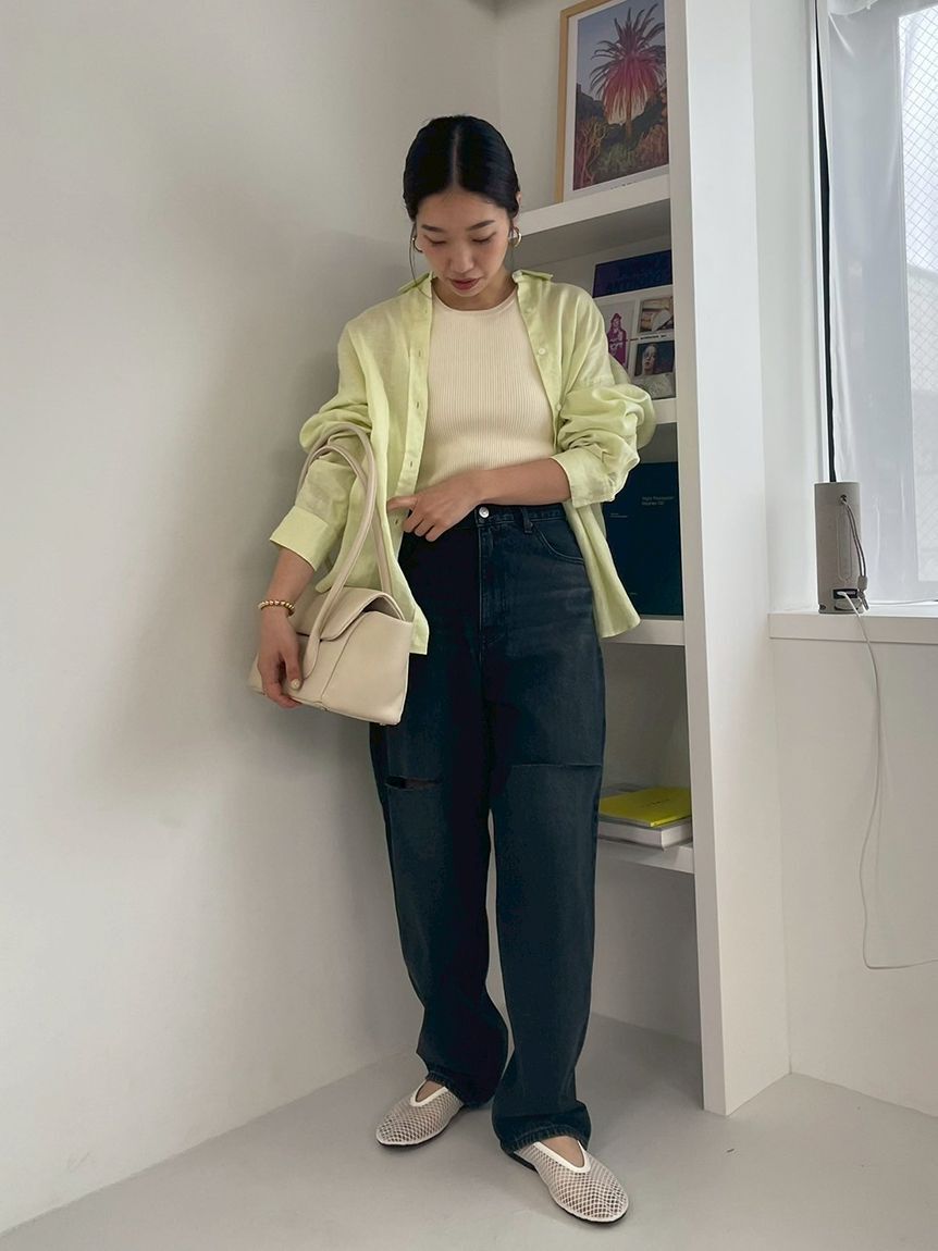 Mila Owen「【WEB限定00サイズ】ワイドテーパードカットアウトデニムパンツ」|デニム|