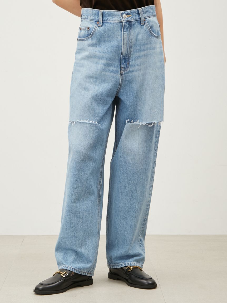 Mila Owen「【WEB限定00サイズ】ワイドテーパードカットアウトデニムパンツ」|デニム|