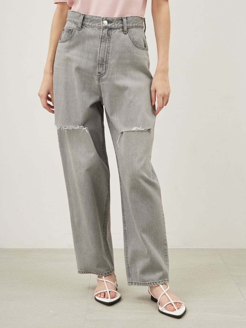 Mila Owen「【WEB限定00サイズ】ワイドテーパードカットアウトデニムパンツ」|デニム|