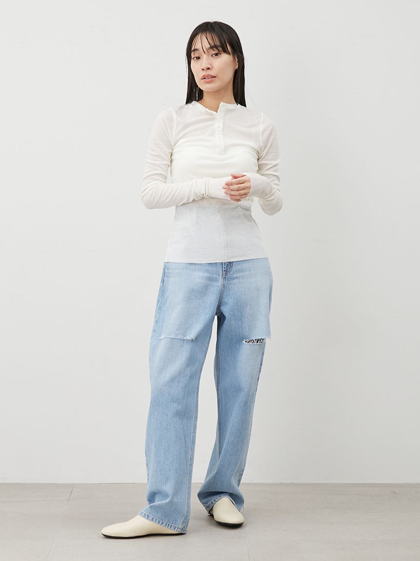 Mila Owen「【WEB限定00サイズ】ワイドテーパードカットアウトデニムパンツ」|デニム|