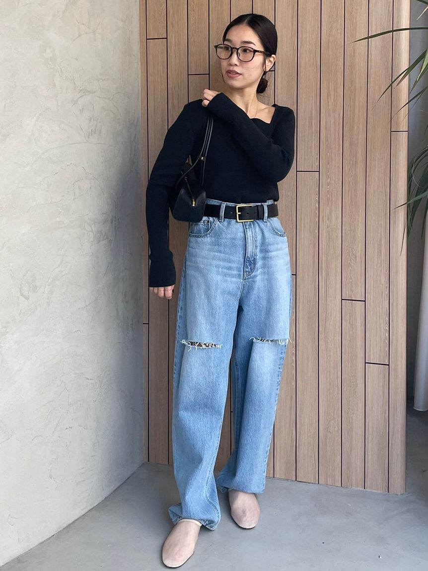 Mila Owen「【WEB限定00サイズ】ワイドテーパードカットアウトデニムパンツ」|デニム|