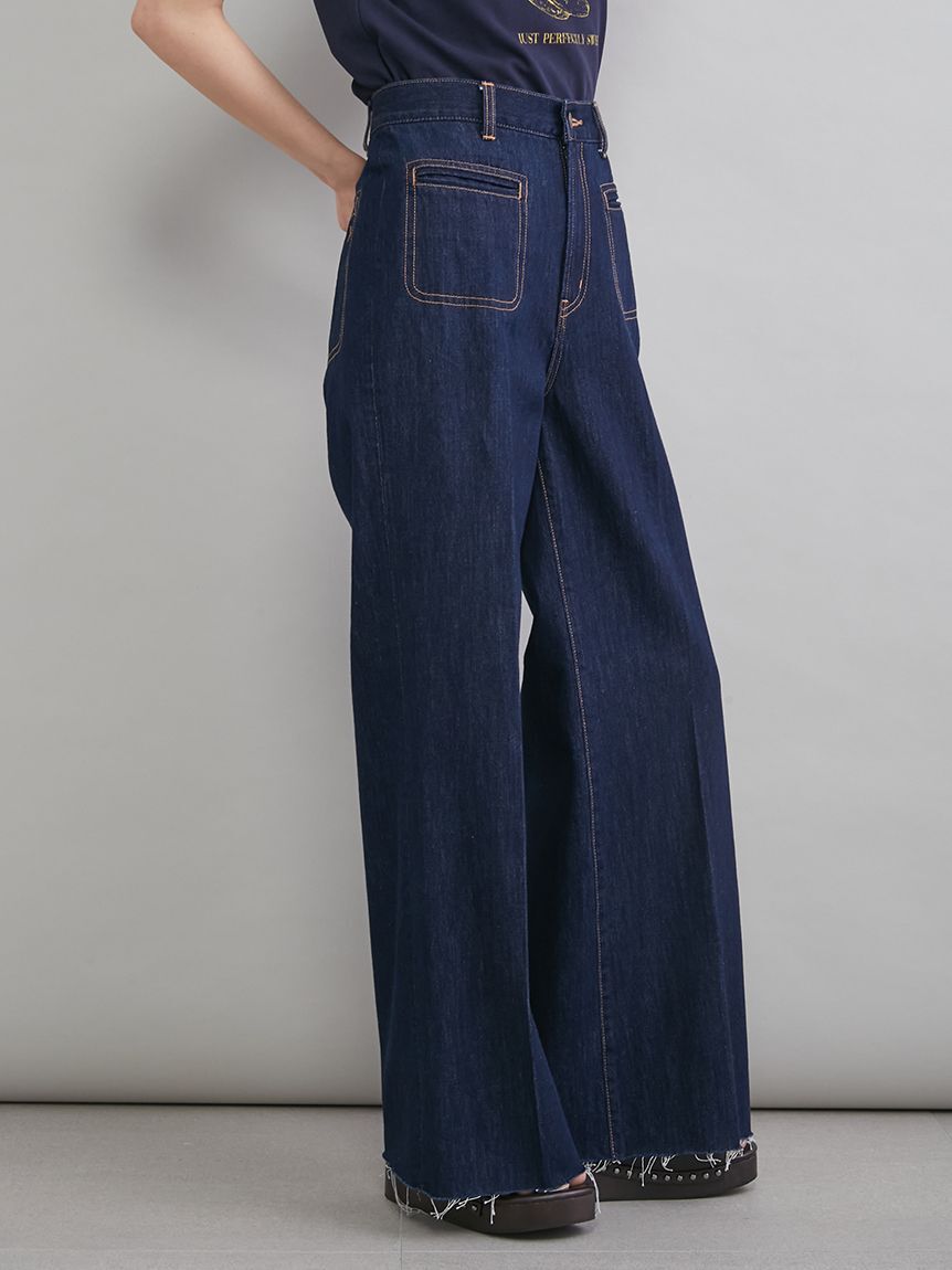 Mila Owen「【MILA PANTS】玉縁ポケットセミフレアデニムパンツ」|デニム|