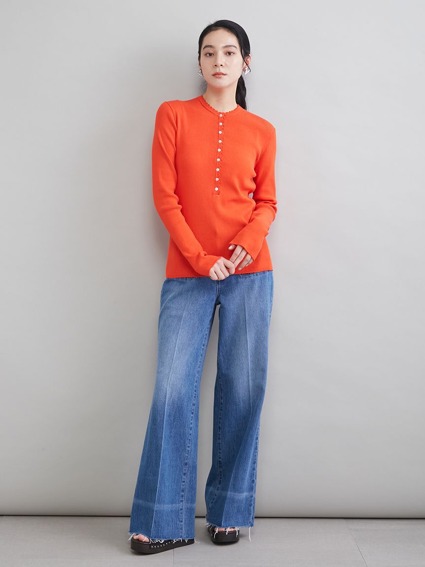 Mila Owen「【MILA PANTS】玉縁ポケットセミフレアデニムパンツ」|デニム|