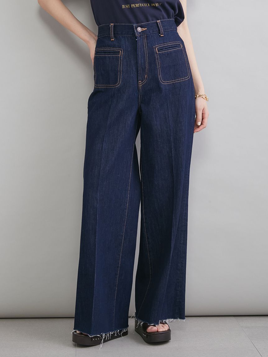 Mila Owen「【MILA PANTS】玉縁ポケットセミフレアデニムパンツ」|デニム|