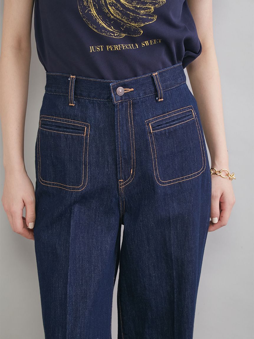 Mila Owen「【MILA PANTS】玉縁ポケットセミフレアデニムパンツ」|デニム|